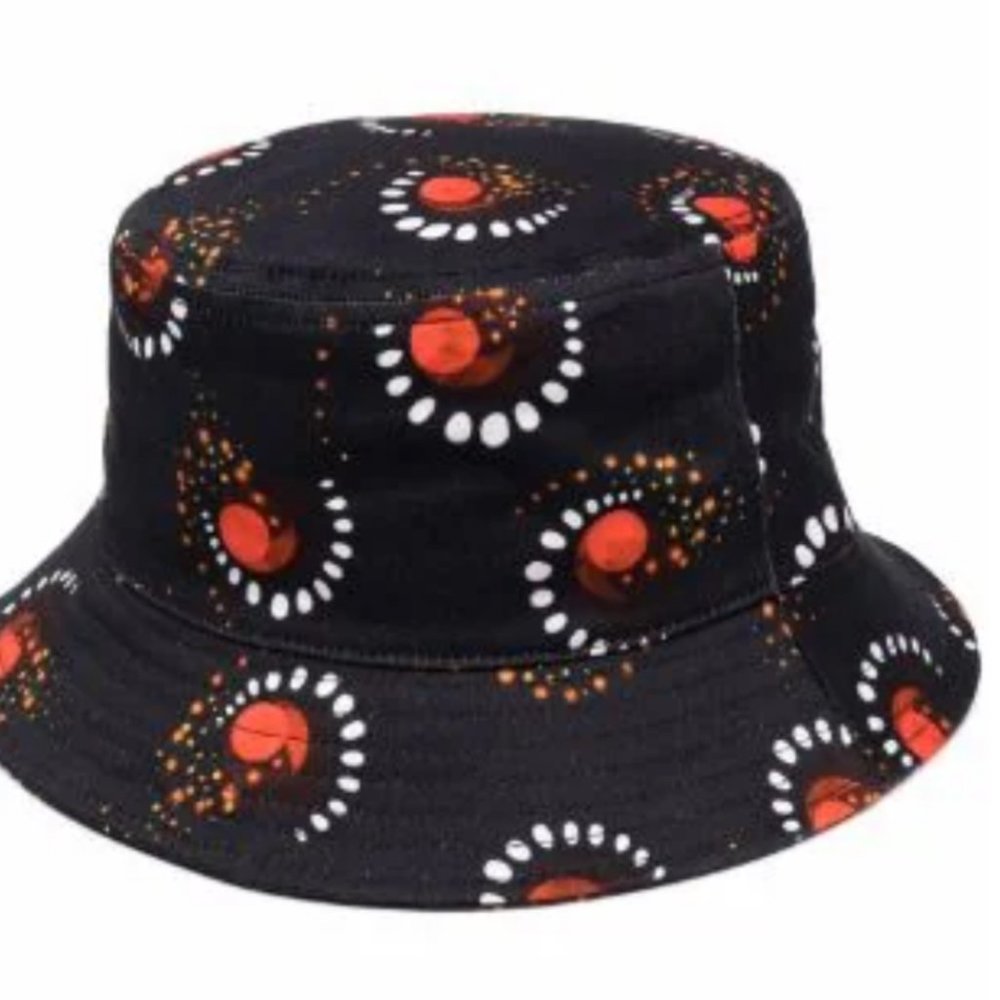 Paco Rabanne Black Bucket Hat with Red and White Dot Motif